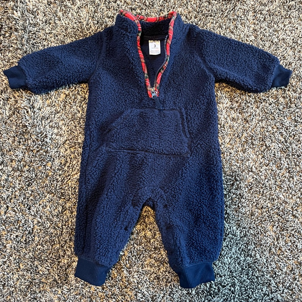 3mo Carters Navy Blue Fleece Baby One Piece